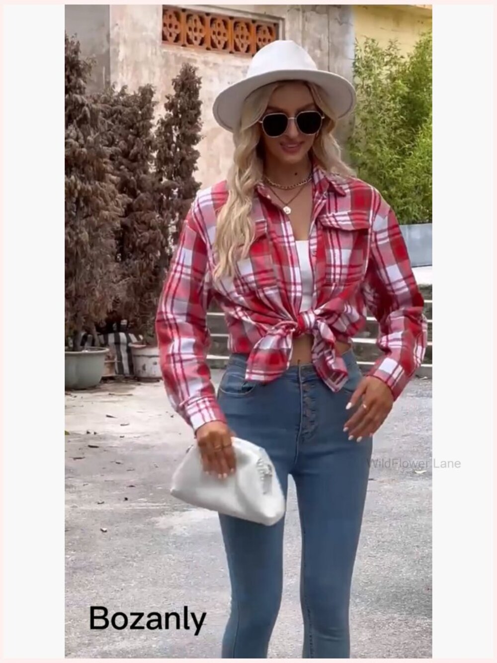 Oversized Flannel Plaid Button Down Shacket Blouse Tops - Picture 7 of 7